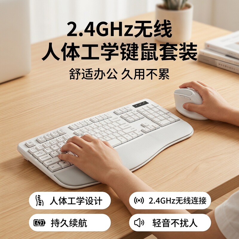 Vertical Ergonomic Mouse and Keyboard Set 2.4g Wireless with Integrated Wrist Rest for Office Anti-Fatigue Vertical Ergonomic Mouse and Keyboard Set 2.4g Wireless with Integrated Wrist Rest for Office Anti-Fatigue