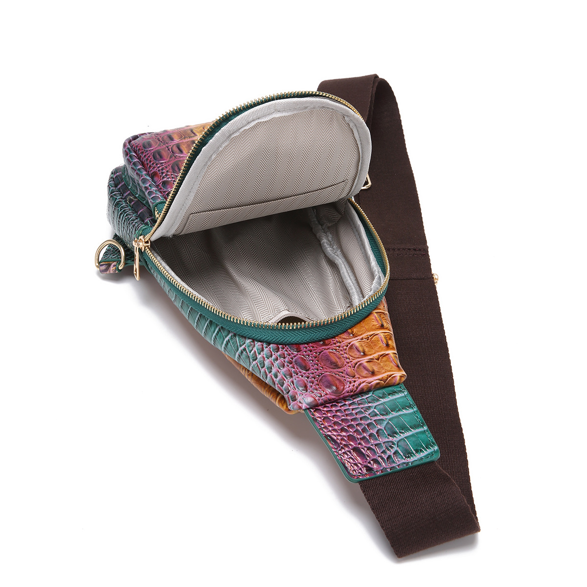 Retro Women's Chest Bag With Crocodile Pattern And Wide Strap_voghion.com