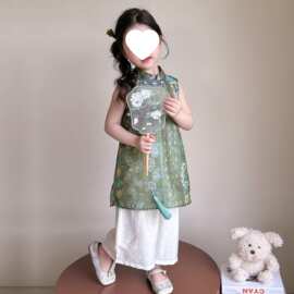 女童套装2026春季新款帅气时尚复古印花国风长裤儿童两件套新中式