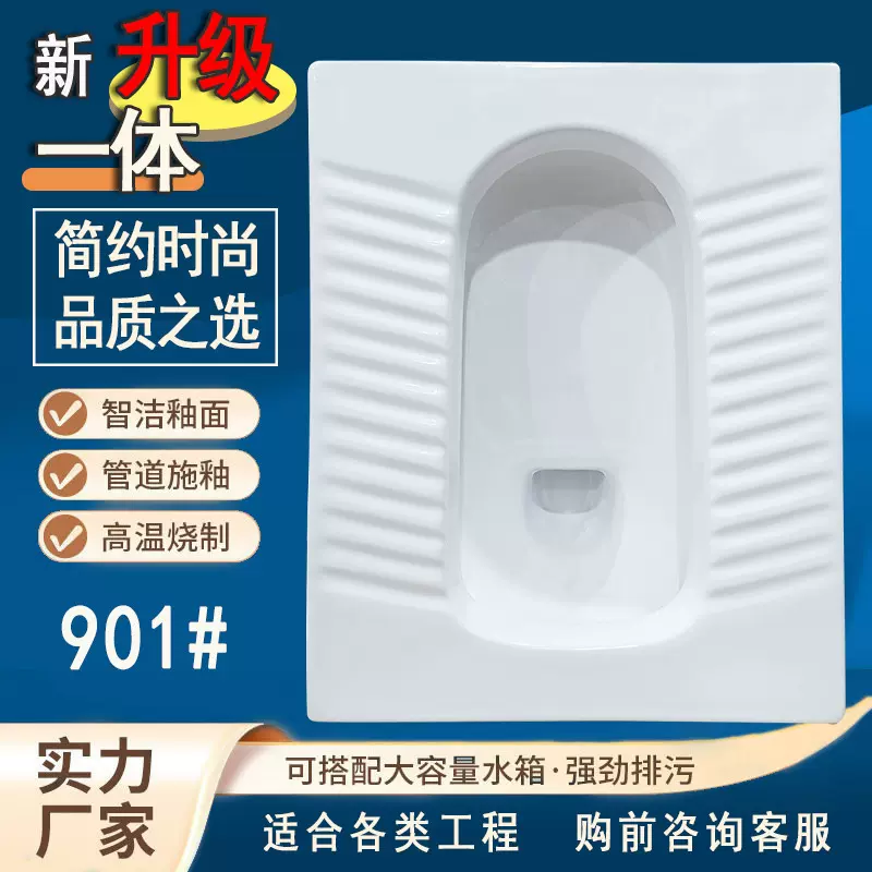 一体成型蹲便器带存水弯卫生间蹲坑式蹲厕大口径防溅水防臭