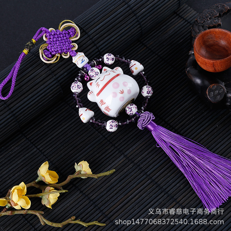 Cerámica afortunado gato coche interior colgante adornos coche espejo retrovisor decoración suministros fábrica al por mayor