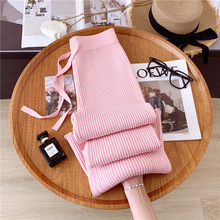 加厚流苏窄版针织阔腿裤女秋冬新款高腰垂感显瘦拖地休闲微喇叭裤