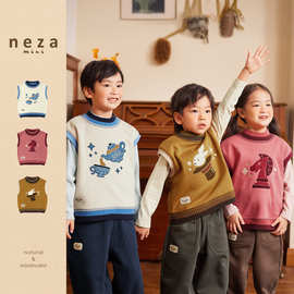 neza【魔法奇遇记】儿童马甲秋冬男女童新款卫衣背心拼接马夹上衣