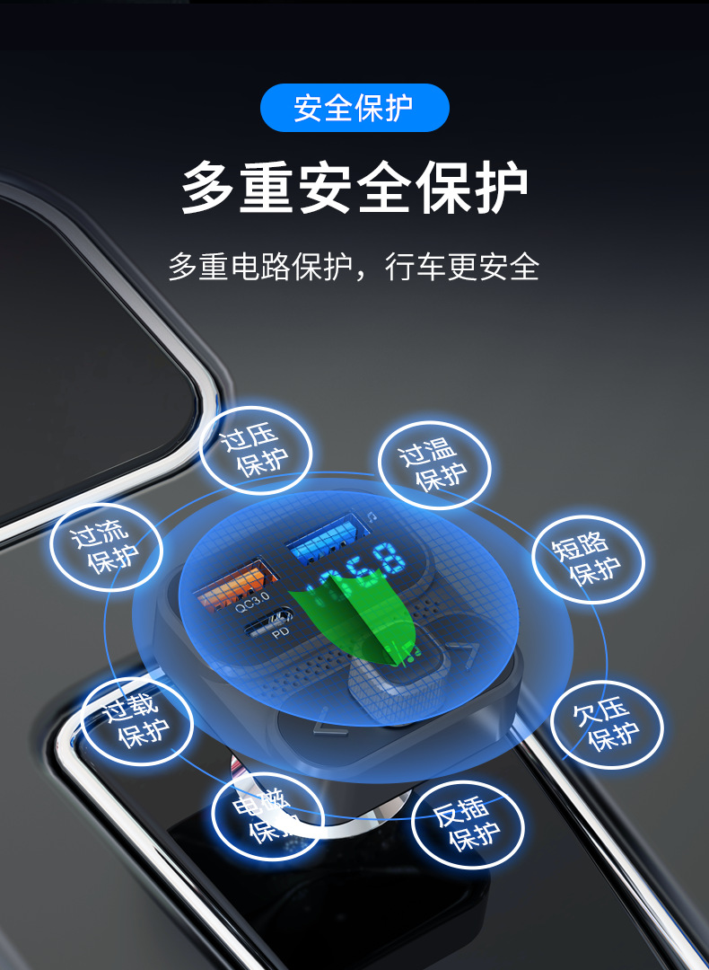 P23 Car Bluetooth MP3 Player Car FM Transmitter 3.1A Car Charger Ambient Light USB Drive for Music Playback