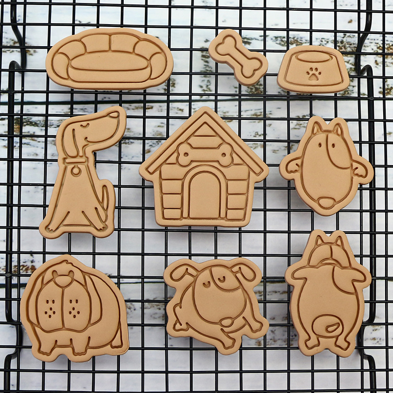 Molde de galletas de la serie para perros Molde de fondant de bricolaje para hornear de dibujos animados Molde de corte de galletas de glaseado de prensa tridimensional 3D