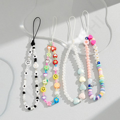 Colorful Macaron Acrylic Bead Phone Chain Fashion Fresh Smile Cute Phone Charm Pendant Wholesale