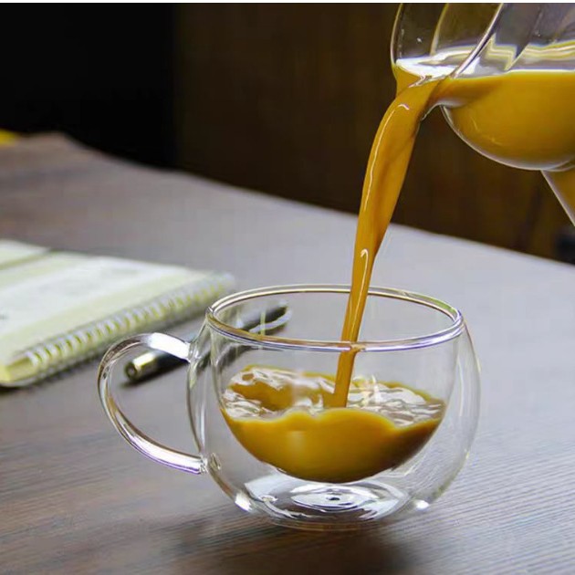 Taza de agua de café de vidrio transparente con taza de bebida de jugo de fruta doméstica taza de doble capa de aislamiento térmico
