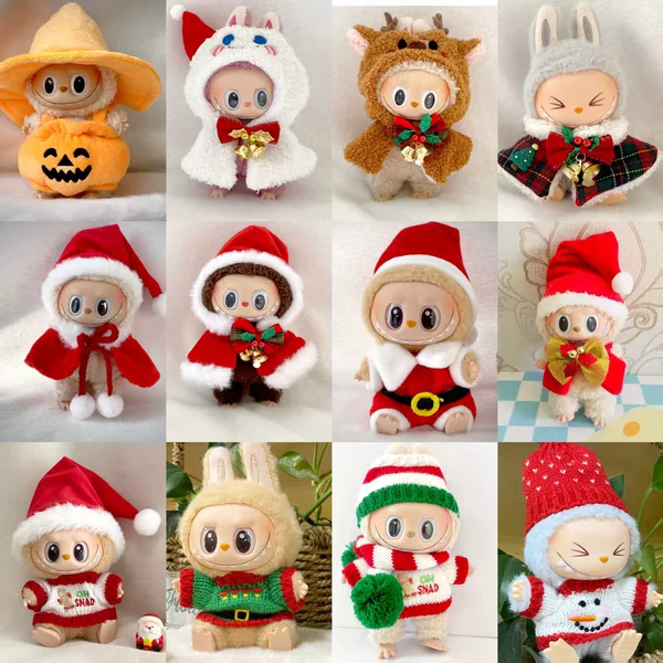 17cm First, Second and Third Generation Labubu Pendant Christmas Cloak Labubu Christmas Clothes Halloween Doll Clothes