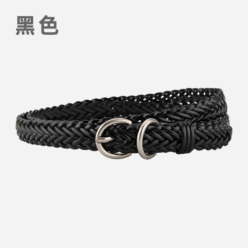 新款编织皮带女针扣免打孔百搭细裤带女士装饰连衣裙带复古皮带女|undefined