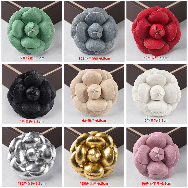 6.5cm Manufacturer's Ready-Made Leather Flower Processing Hair Accessories Brooch Slippers Clothing Decorative Accessories Handmade Jewelry Accessories