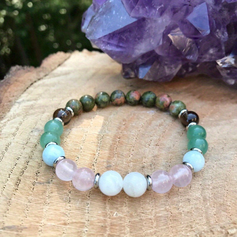 Moonstone Rose Quartz Aquamarine Smoked Quartz Sands Unai Stone Bracelet 8mm Beads