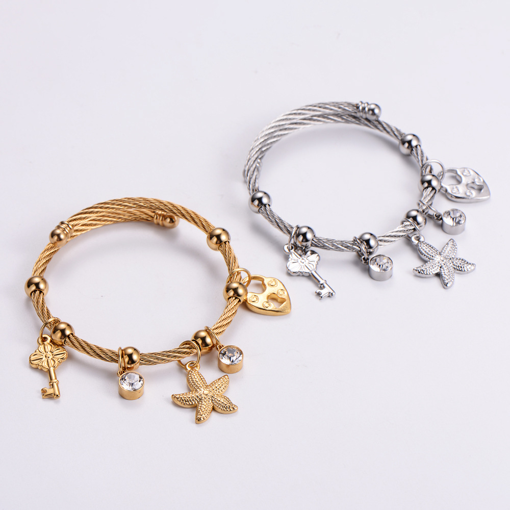 Fashion Starfish Stainless Steel Bangle Plating Artificial Diamond Stainless Steel Bracelets
