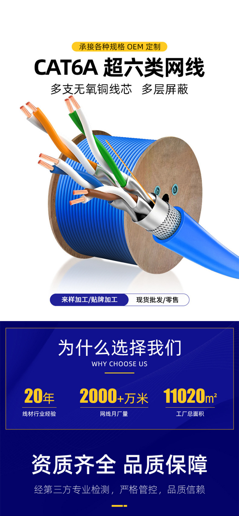 CAT6A超六类多股无氧铜28AWG7*0.12万兆网络线超六类三层屏蔽网线-阿里巴巴
