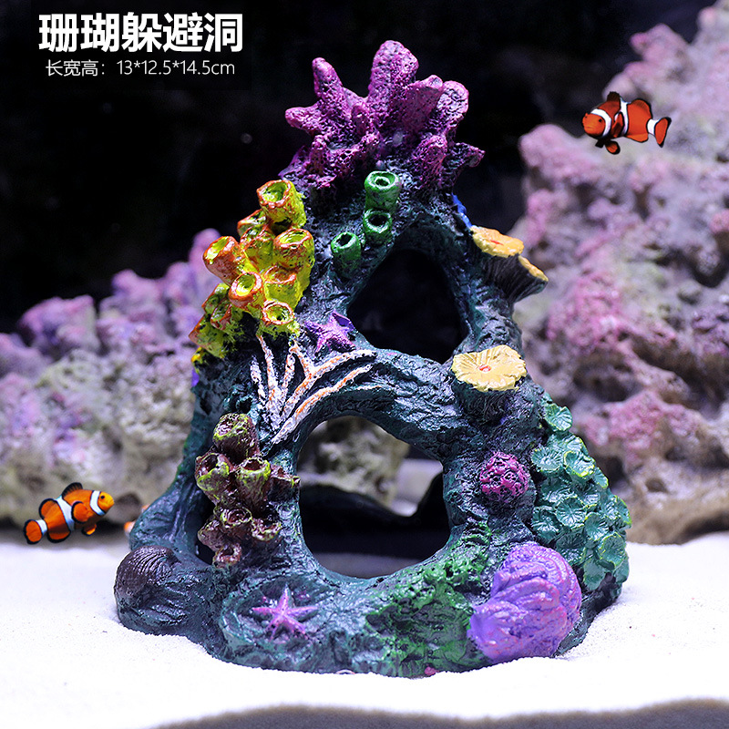 Simulación de árbol de coral falso, pequeña pecera, paisajismo, paquete completo, decoración de rocalla, tanque de agua, paisaje, agua, pasto, peces y camarones, casa de refugio
