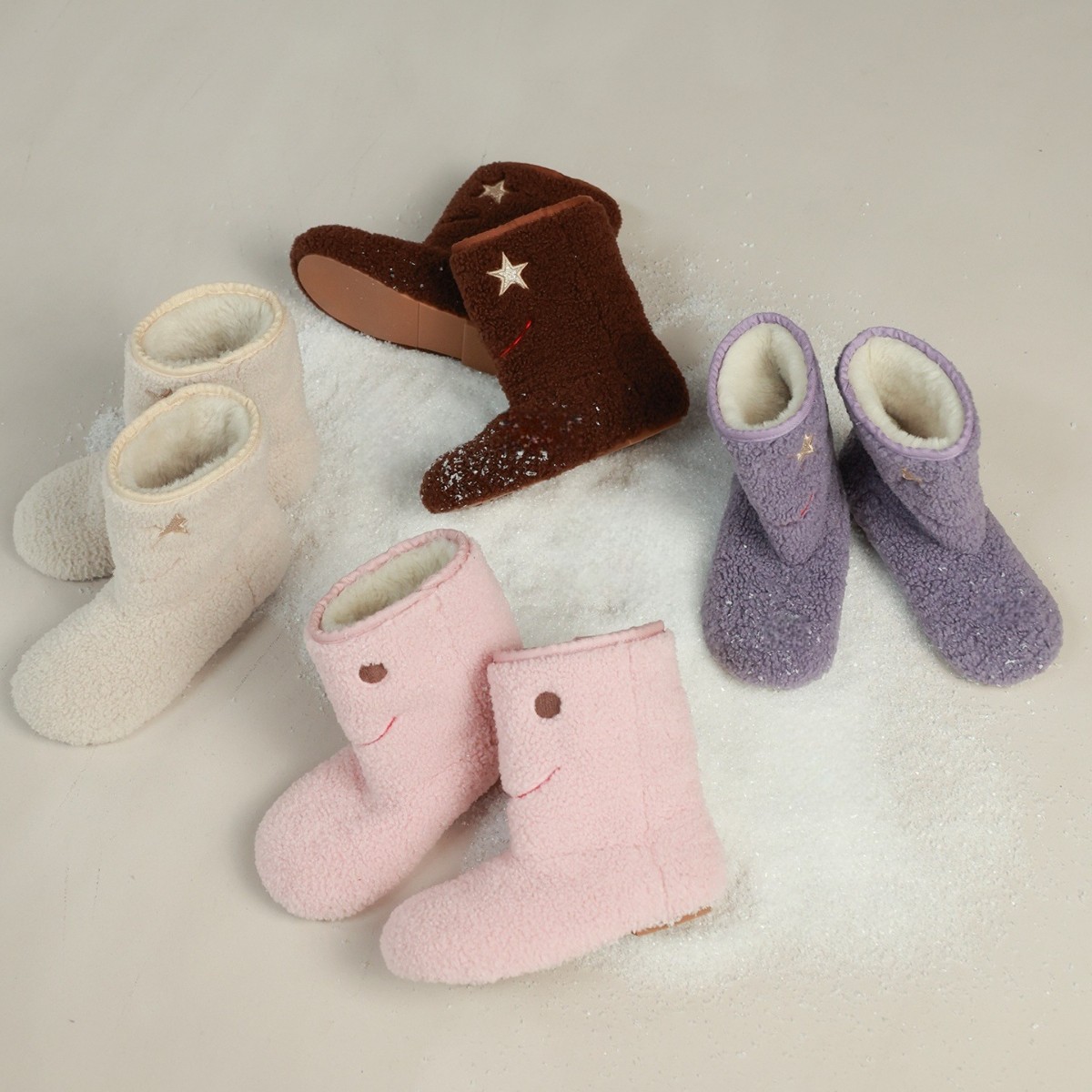 Korean Winter Girls' Smiling Face Embroidered Fleece-Lined Sleeves Warm and Cute Soft-Soled Furry Short Boots Lambswool Snow Boots