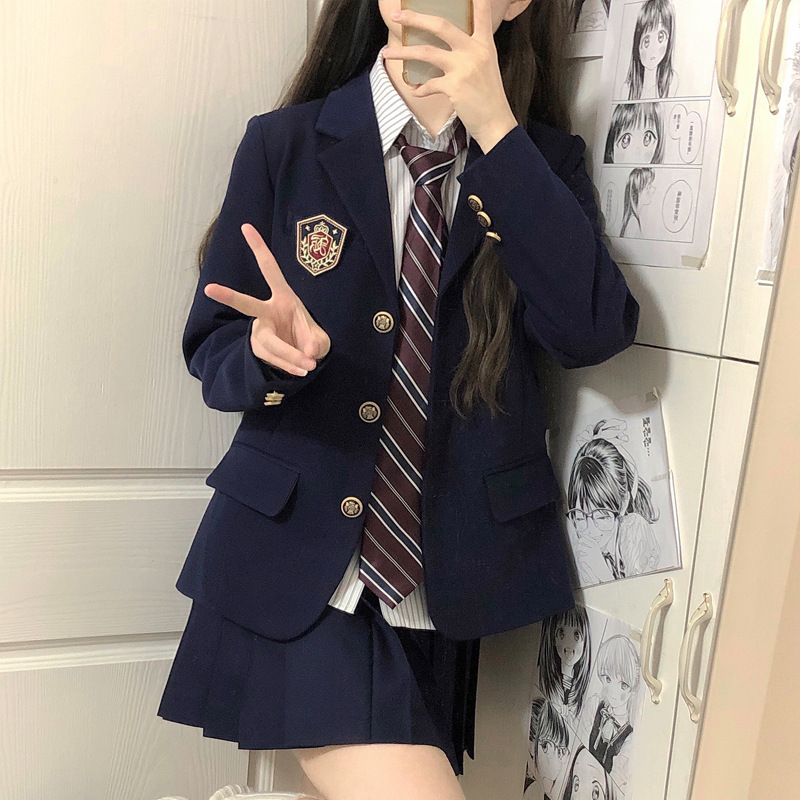 3 대학 스타일 세트 검은 학교 스타일 세트 JK 유니폼 여성 코트 영국 코트 짧은
