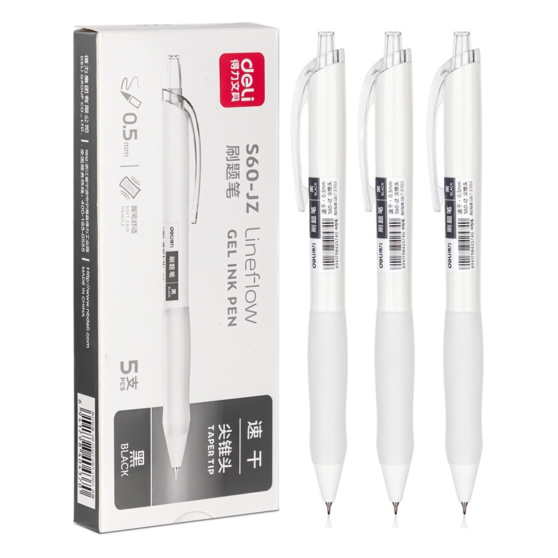 Deli Quick-Drying Exam Pen Retractable Gel Pen St Tip Student 0.5 Exam Transparent Barrel Black Ink Pen Signature