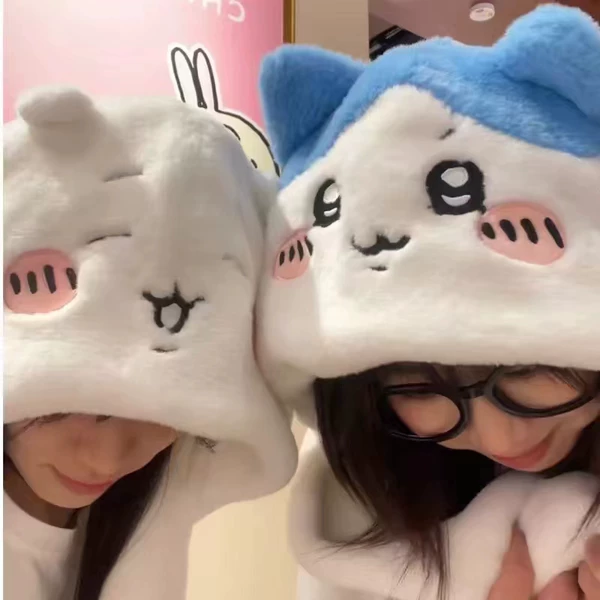 Chiikawa Plush Hat for Women, Winter Outdoor Cold-Proof and Warm-Keeping, Face-Slimming Ear-Protecting Headgear