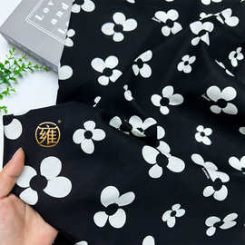 全棉ins风黑白四叶草印花布料韩式碎花半身裙时尚上衣服装面料