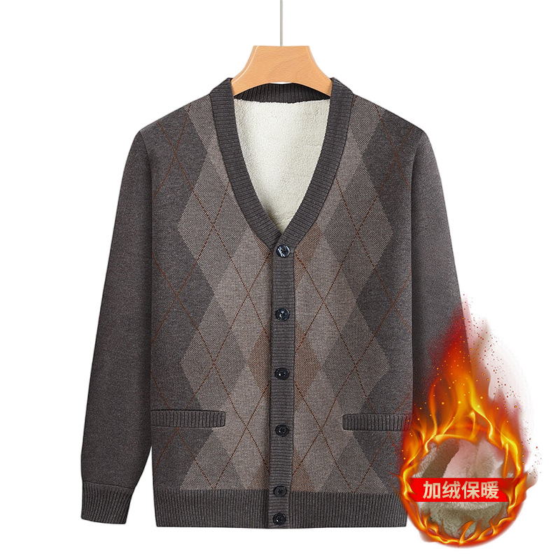 Source factory autumn and winter middle-aged and elderly grandfather sweaters, cardigans, coats, father winter warm fleece-lined elderly tops