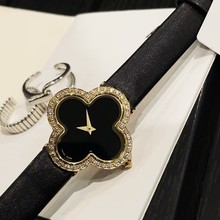 四叶草女士复古手表幸运珍珠贝母面 小表盘时尚石英娟丝牛皮表带