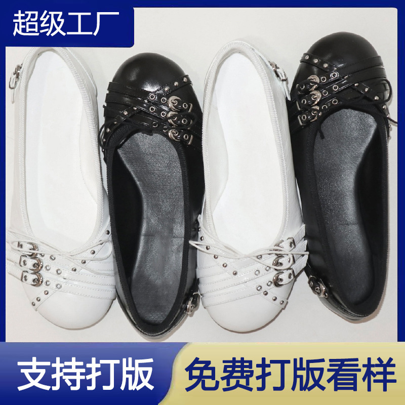 Hot Girl Style Punk Bow Ballet Shoes for Women 2025 New Retro Belt Buckle Outer Wear Flats Shallow Mouth Shoes
