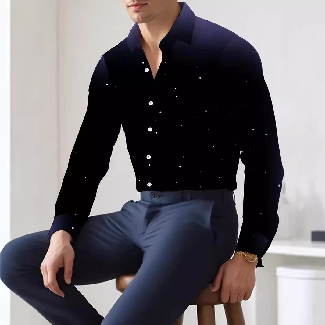 Hombres europeos y americanos 2024 nueva moda suelta degradada camisa de manga larga top se puede usar afuera MB12