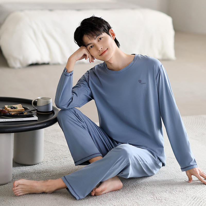 2025 새로운 도착 잠옷 남자의 봄과 여름 모달 얇은 긴 소매 바지 시원한 느낌 홈 의류 플러스 사이즈 세트