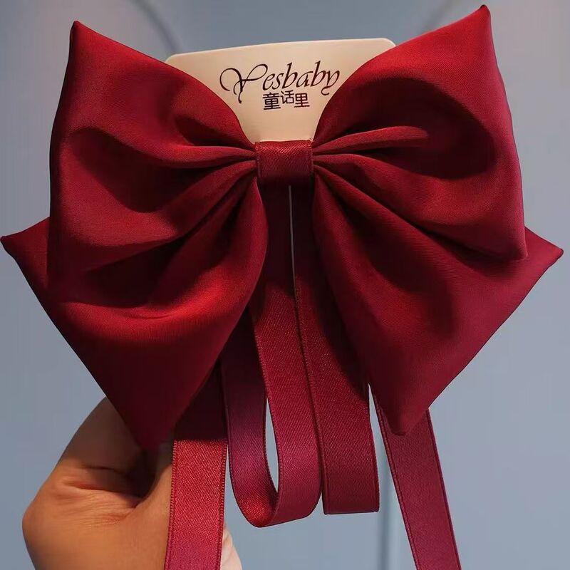 Escape Princess Satin Red Big Bow Headwear Children's Exquisite Cranial Top Hairpin Back Head Elegant Spring Clip