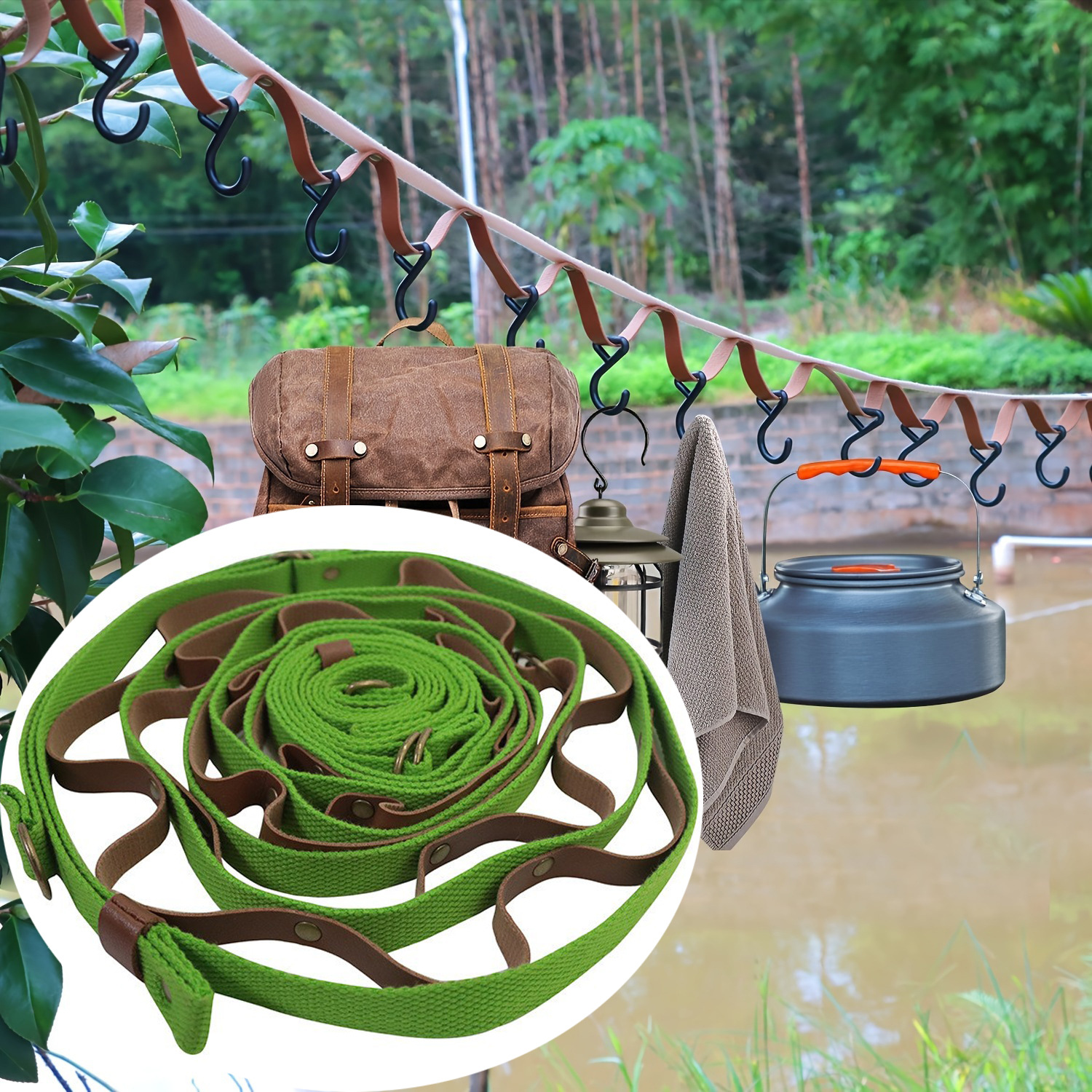Draagbare camping waslijn van pu leer voor outdoor reizen_voghion.com