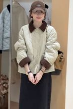 夹棉加厚外套女棉衣2025秋冬新款韩系宽松时尚简约小个子菱格棉服