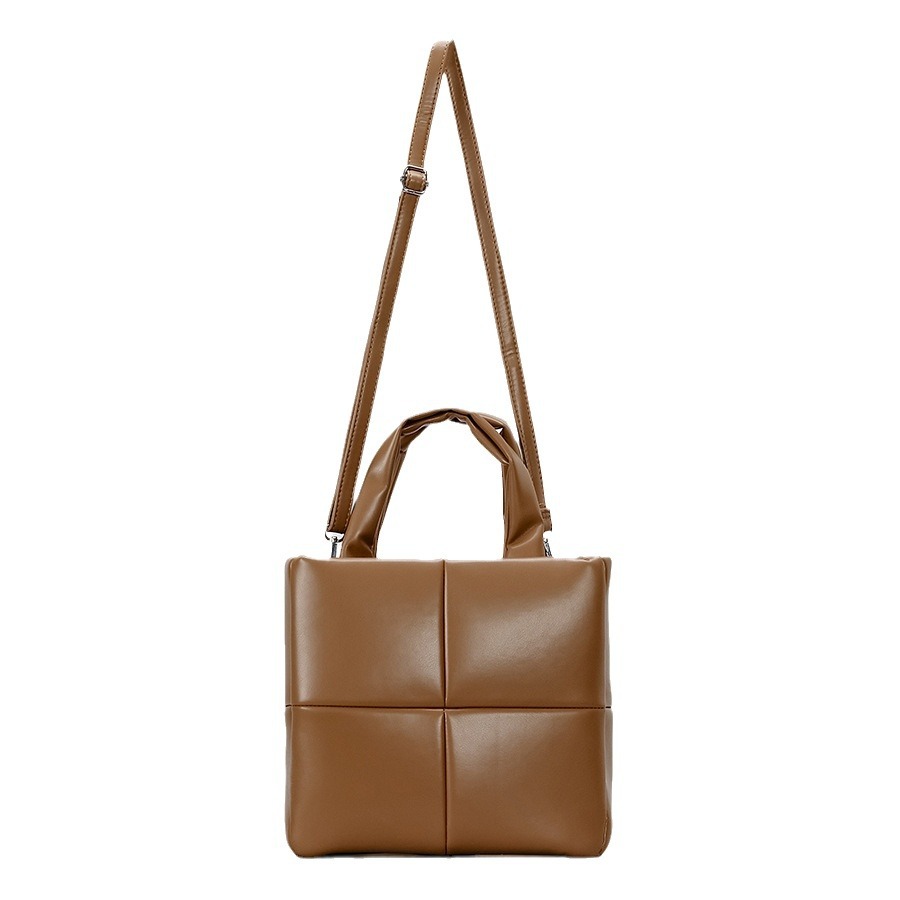 Damentaschen Kleine, braune PU-Tragetasche mit großem Fassungsvermögen, rautenförmige Handtasche mit Baumwollfüllung, dicke Umhängetasche mit Kette für Damen_voghion.com