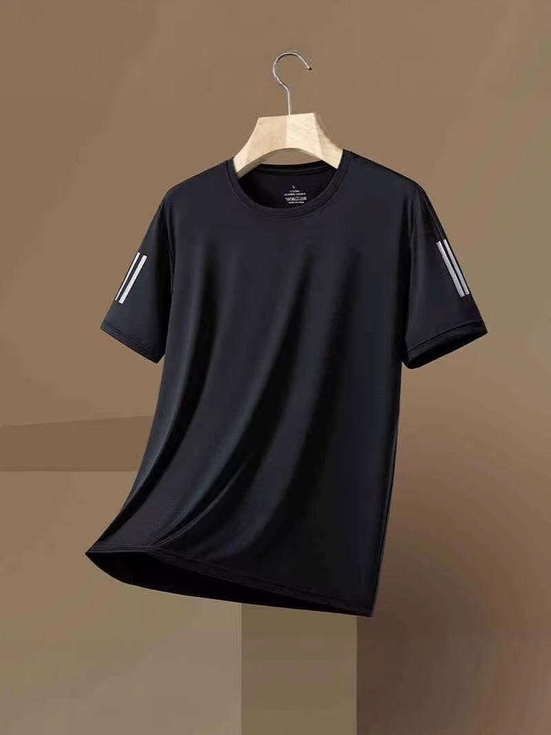 American-Style Trendy Ice Silk Quick-Dry Short-Sleeve T-Shirt for Men, Summer Mesh Loose-Fitting Cool and Refreshing Ultra-Thin Breathable Long-Sleeve