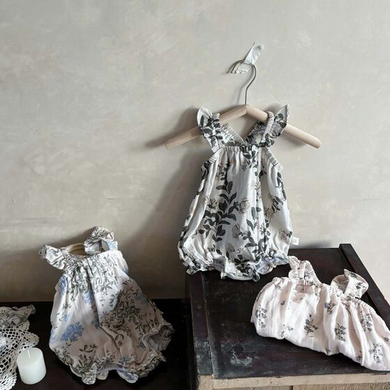 Baby Summer New Arrival Girls' Court Style Sling Suit Newborn Styline Printed Fart Crawling Suit Thin