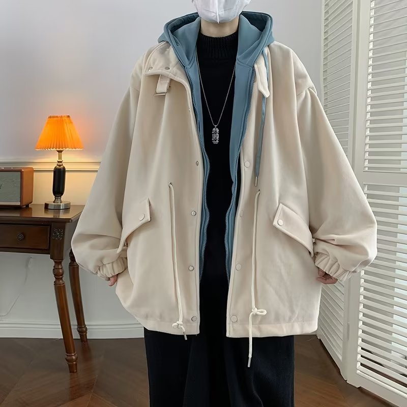 Men's two-piece style casual loose-fitting hooded workwear jacket for spring and autumn, suitable for couples.