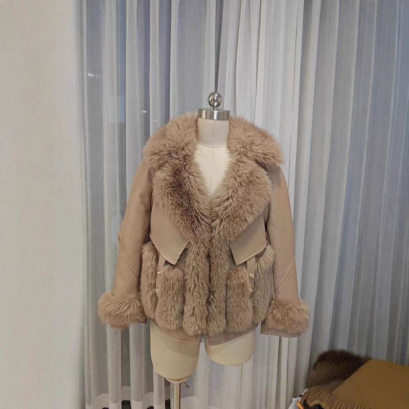 2025 New Mink Fur Women's Autumn and Winter Leather Thickeneded Fur One-Piece Jacket Pu Leather down Jacket