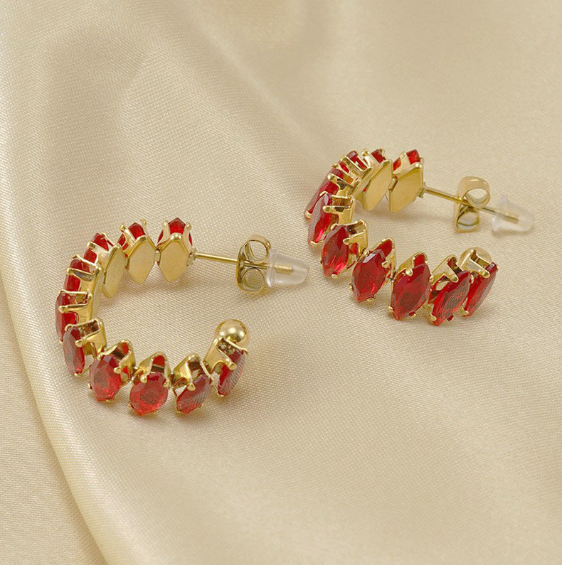 1 Pair Simple Style Classic Style Color Block Inlay Stainless Steel Zircon Ear Studs display picture 5