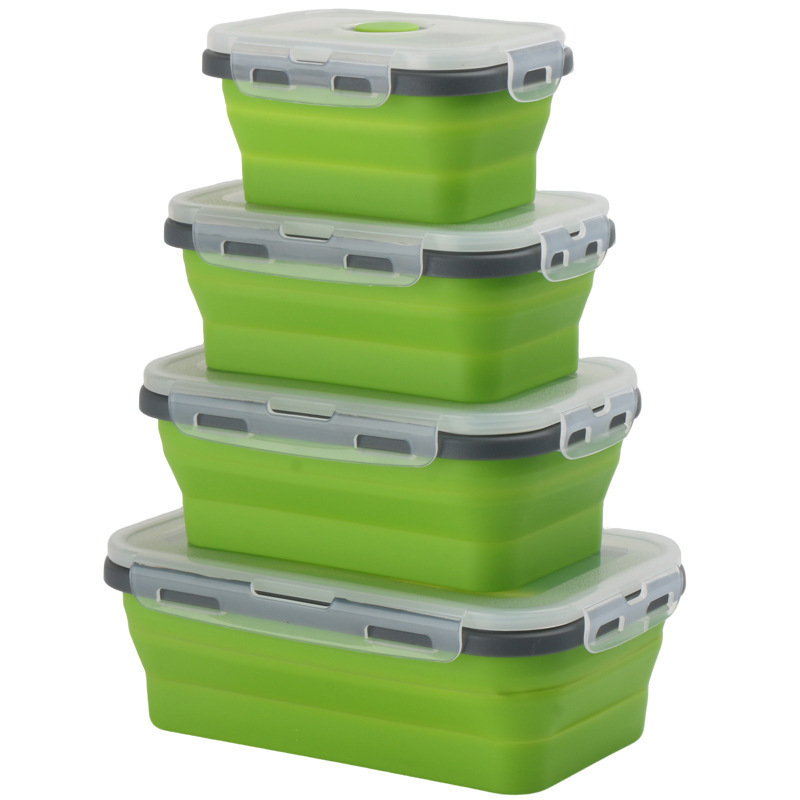 Caixa de almuerzo de silicona en stock, microondas plegables, caja de almuerzo de silicona, caja de almacenamiento de refrigerador, caja de preservación, tazón de silicona