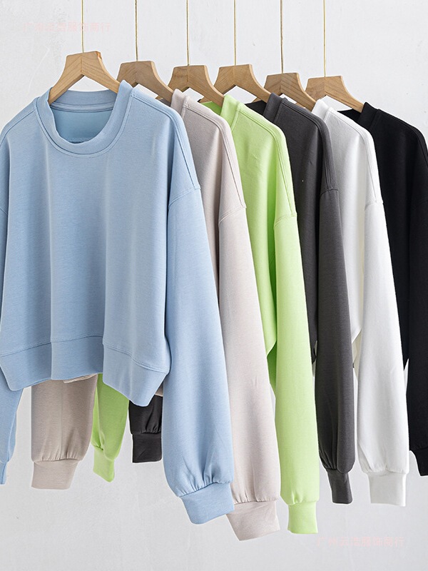 Short Round-Neck Sweatshirt, Loose Long-Sleeved Warm Top, Sports T-Shirt Jacket, Foreign Trade Amazon Hot-Selling Yoga Wear