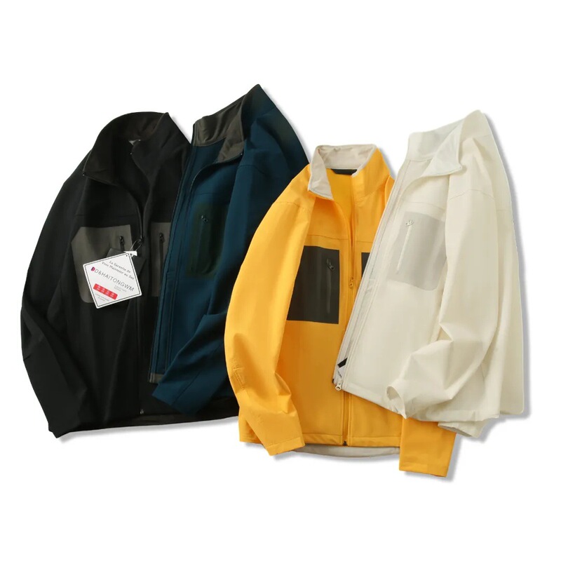 Spring and Summer Lightweight Jacket Functional Laminated Pocket Men's Color-Blocking Windproof Outdoor Mountain Softshell Stand Collar Jacket Coat