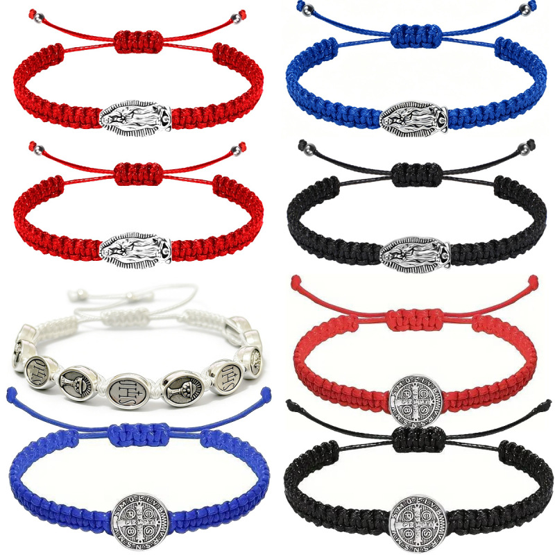Amazon Cross-Border Men's Woven Bracelet Holiday Jewelry Alloy Virgin Mary Red String Bracelet Amazon Cross-Border Men's Woven Bracelet Holiday Jewelry Alloy Virgin Mary Red String Bracelet