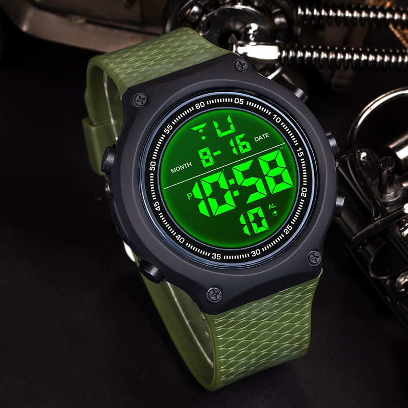 Hombres de gran pantalla LED gran dial reloj electrónico deportivo al aire libre multifuncional luz nocturna alarma reloj electrónico
