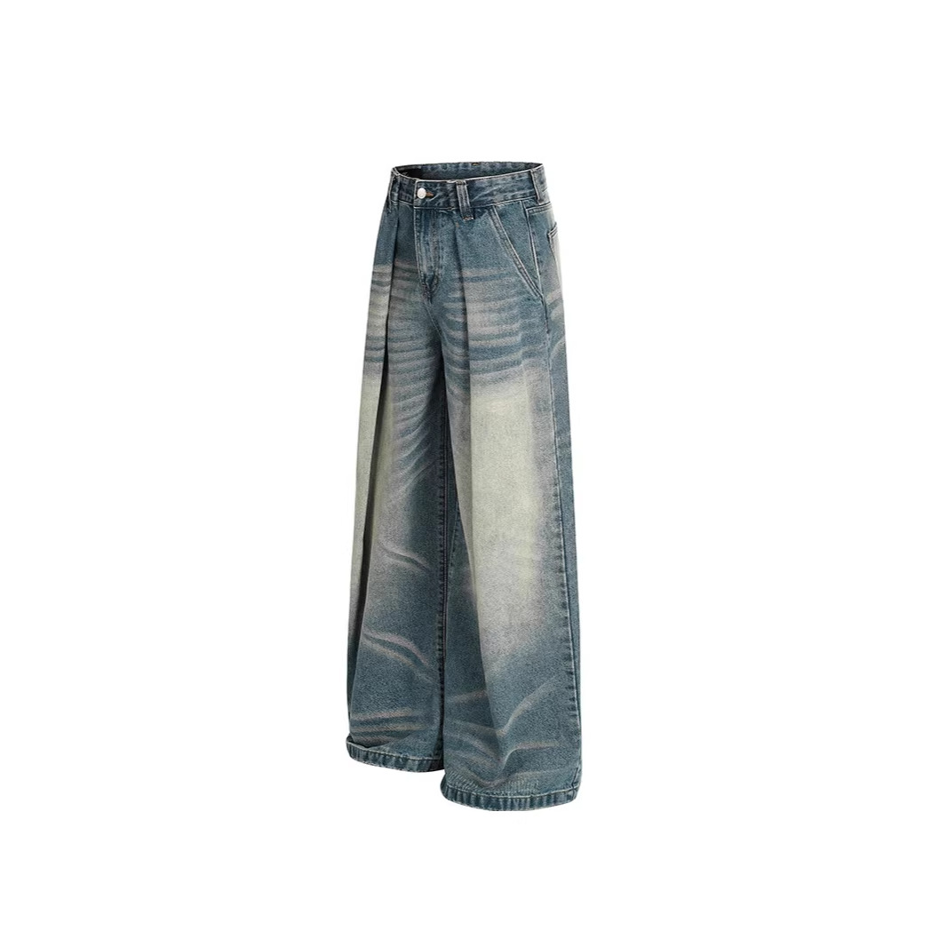 Vintage American Style High Waist Relaxed Fit Cat Whisker Distressed Jeans Comfortable Cotton Denim Pants for Men And Women_mkmklike.com