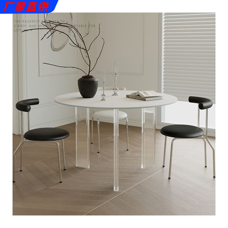 Acrylic Small Apartment Suspended Home Pure Black and White Dining Table Negotiation Leisure Round Table Slate Table and Chair Combination