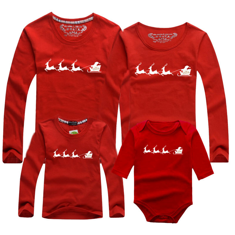 Rojo Santa Claus camisa de manga larga tocando fondo nuevo padre-niño ropa de los niños mono cuello redondo de los hombres y las mujeres de manga larga Camiseta