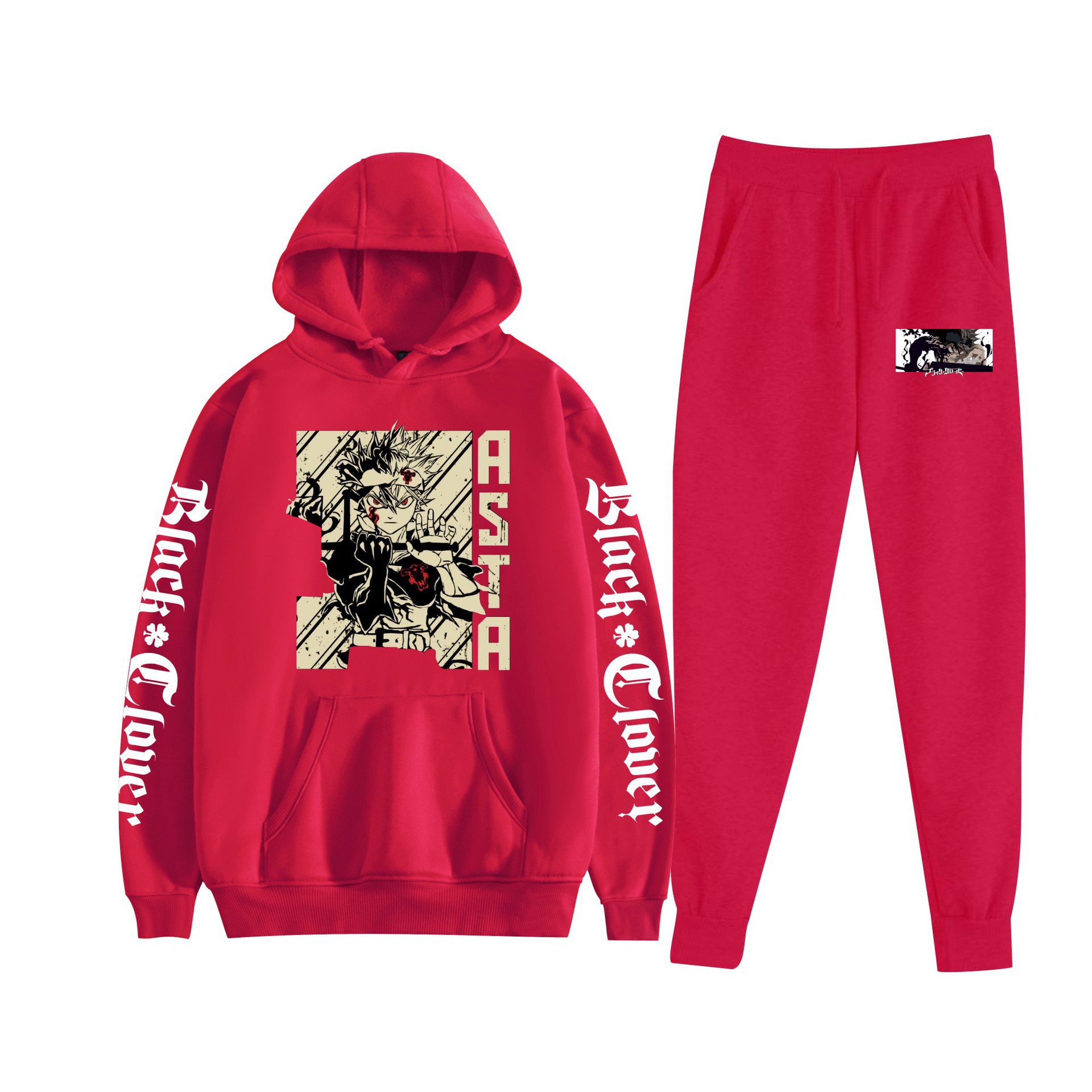 Trébol de cuatro hojas negro nuevo estilo transfronterizo Black Clover pareja suéter con capucha hombres y mujeres pantalones de dos piezas