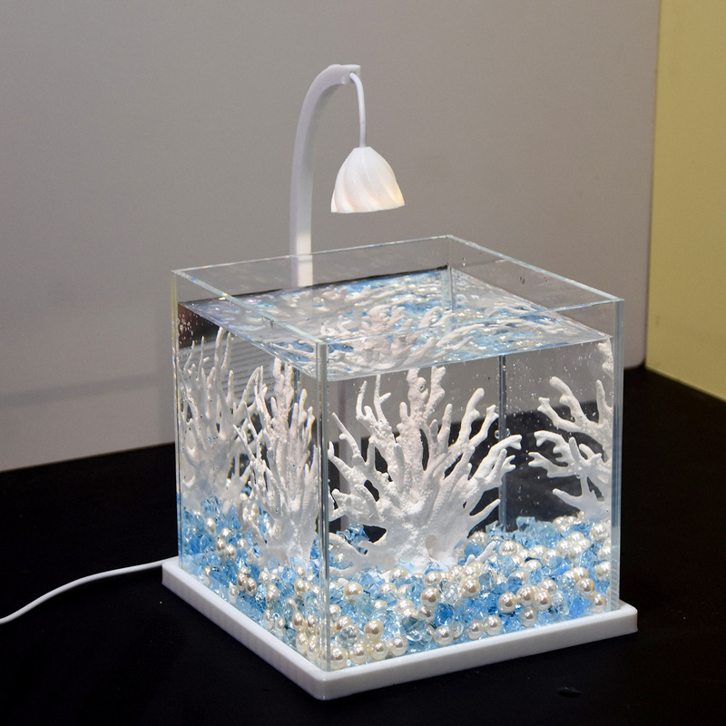 Mini Desktop Small Ultra-White Glass Fish Tank Rose Lamp Popular Fish Tank Transparent New Betta Tropical Fish Ecology
