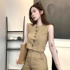 【ミラノ芸術館】老銭調二着気質が痩せているベスト女性2025夏フランス式ワイドパンツセット