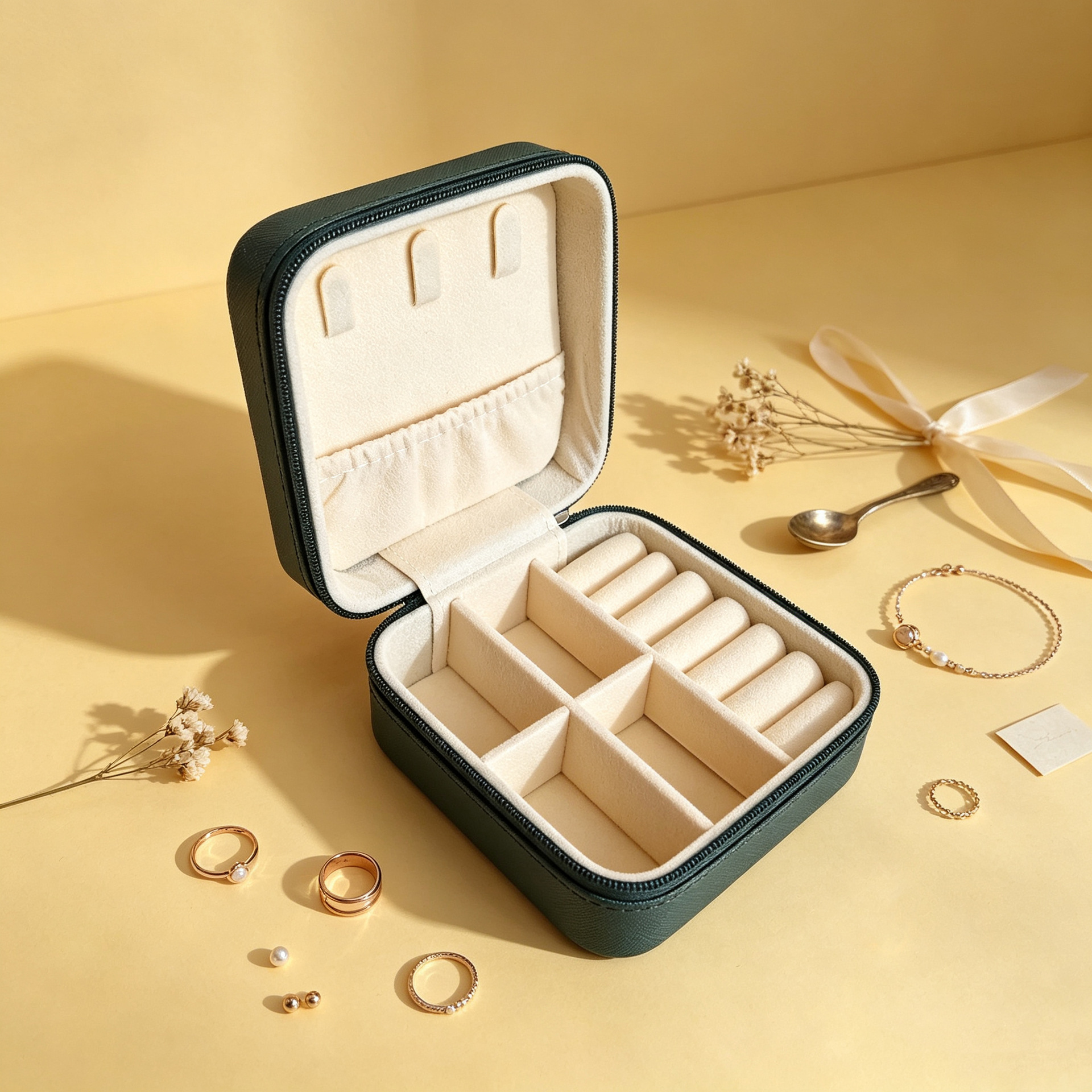 Caixa de joyería de cuero portátil para viajar caja de almacenamiento anillo collar de brazalete bolsa de joyería a prueba de polvo image 15