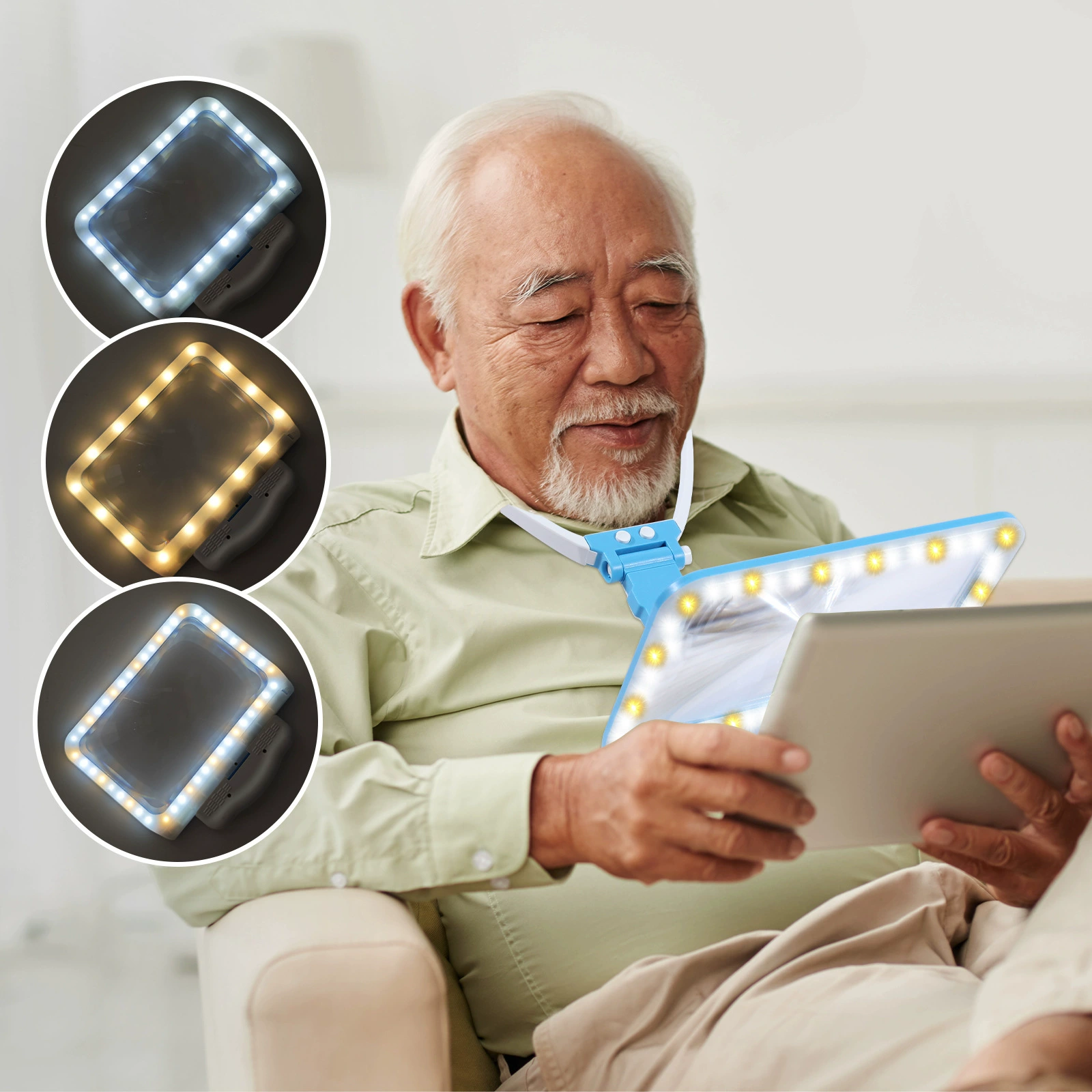 Ручная налобная лампа для чтения для пожилых людей с увеличительным стеклом, трансграничная торговля, 48 светодиодов, холодный и теплый свет, 5-кратное увеличение